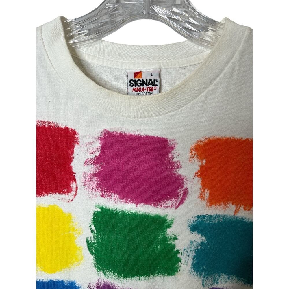 90's Signal Mega Tee Paint Abstract Colorblock Crop T-Shir Top t Large - Picture 4 of 7
